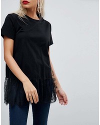 Asos Petite Petite T Shirt With Paneled Lace Ruffle Hem