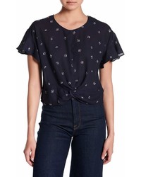 Lush Ruffle Sleeve Knotted Front Tee