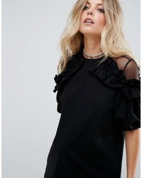 Asos T Shirt With Ruffle Bell Sleeve And Mesh Panel