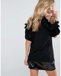 Asos T Shirt With Ruffle Bell Sleeve And Mesh Panel