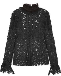 Anna Sui Magical Mystery Ruffled Crocheted Lace And Mesh Blouse Black