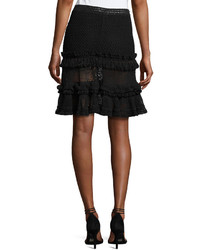JONATHAN SIMKHAI Ruffle Crochet Tiered Mini Skirt Black