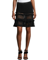 JONATHAN SIMKHAI Ruffle Crochet Tiered Mini Skirt Black