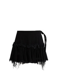 Black Ruffle Denim Mini Skirt