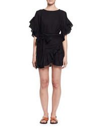 Etoile Isabel Marant Delicia Ruffle Trim Wrap Dress Black