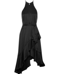 Zimmermann Flounce Picnic Asymmetric Ruffled Washed Silk Dress Black