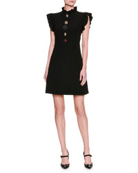 Dolce & Gabbana Jewel Button Ruffle Trim Minidress Black