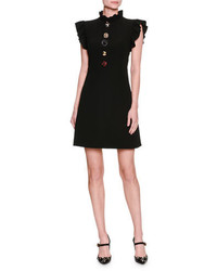 Dolce & Gabbana Jewel Button Ruffle Trim Minidress Black