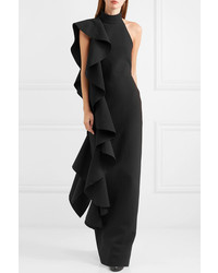 SOLACE London Cold Shoulder Draped Ruffled Stretch Crepe Maxi Dress