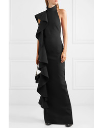 SOLACE London Cold Shoulder Draped Ruffled Stretch Crepe Maxi Dress