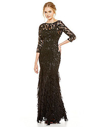 Kay Unger High Neck 34 Sleeve Lace And Ruffle Mermaid Gown