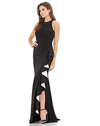 Carmen Marc Valvo Infusion Halter Ruffle Down Front Gown