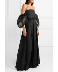 Loewe Leather And Med Off The Shoulder Cotton Organza Gown