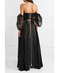 Loewe Leather And Med Off The Shoulder Cotton Organza Gown
