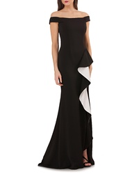 Carmen Marc Valvo Infusion Ruffle Off The Shoulder Gown