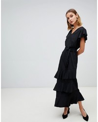 Vero Moda Ruffle Sleeve Asymmetric Maxi Dress