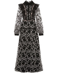 Giambattista Valli Ruffled Embellished Fil Coup Organza Gown Black