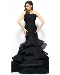 Mac Duggal Strapless Ruched Tiered Evening Gown
