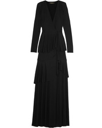 Roberto Cavalli Tiered Stretch Jersey Wrap Gown Black