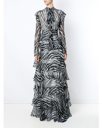 Tufi Duek Zebra Print Ruffled Gown