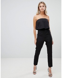 Missguided Layered Bandeau Jumpsuit In Black