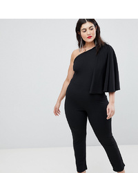 Club L Plus One Shoulder Cape Sleeve Detailed Jumpsuit