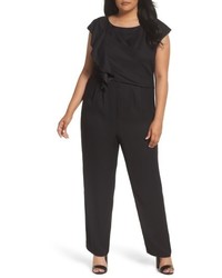 Eliza J Plus Size Ruffle Crepe Wide Leg Jumpsuit