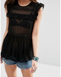 Asos Collection Sleeveless Tiered Ruffle Blouse With Lace Inserts