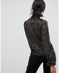 Vila High Neck Lace Top With Ruffle Cuff