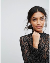 Vila High Neck Lace Top With Ruffle Cuff
