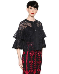 Temperley London Lace Top With Ruffle Sleeves