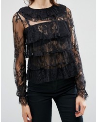 Asos Top With Ruffle Collar In Lace