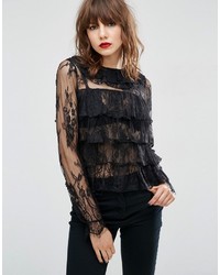 Asos Top With Ruffle Collar In Lace