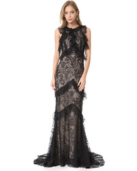 Black Ruffle Lace Evening Dress