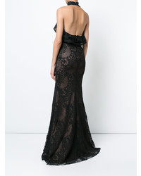 Marchesa Notte Ruffled Guipure Lace Gown