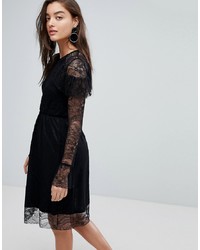Black Ruffle Lace Fit and Flare Dress