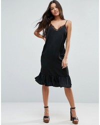 Black Ruffle Lace Midi Dress