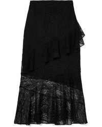 Black Ruffle Lace Midi Skirt