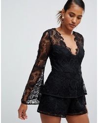 ASOS DESIGN Lace Playsuit With Ruffle Tiers And Fluted Sleeve