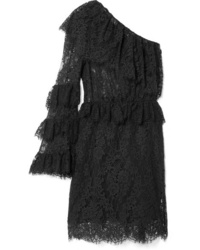 Dundas Ruffled One Shoulder Cotton Blend Lace Mini Dress