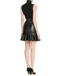 David Koma Leather Ruffle Hem Mini Skirt