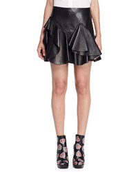 Alexander McQueen Ruffled Leather Mini Skirt Black