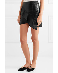 IRO Ruffled Leather Wrap Effect Mini Skirt Black