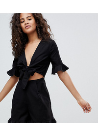 Asos Tall Asos Design Tall Playsuit With Cut Out And In Linen
