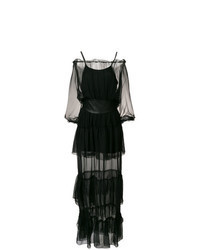 Black Ruffle Mesh Evening Dress