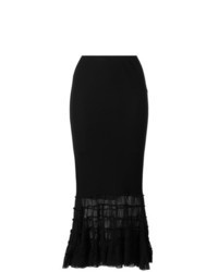 Black Ruffle Mesh Midi Skirt