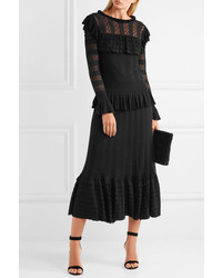 Temperley London Cypre Ruffled Pointelle Knit Midi Dress Black