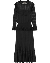 Temperley London Cypre Ruffled Pointelle Knit Midi Dress Black
