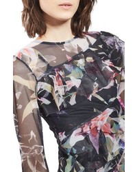 Topshop Floral Ruffle Mesh Midi Dress
