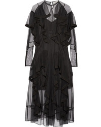 Preen by Thornton Bregazzi Idella Ruffled Tulle Midi Dress Black